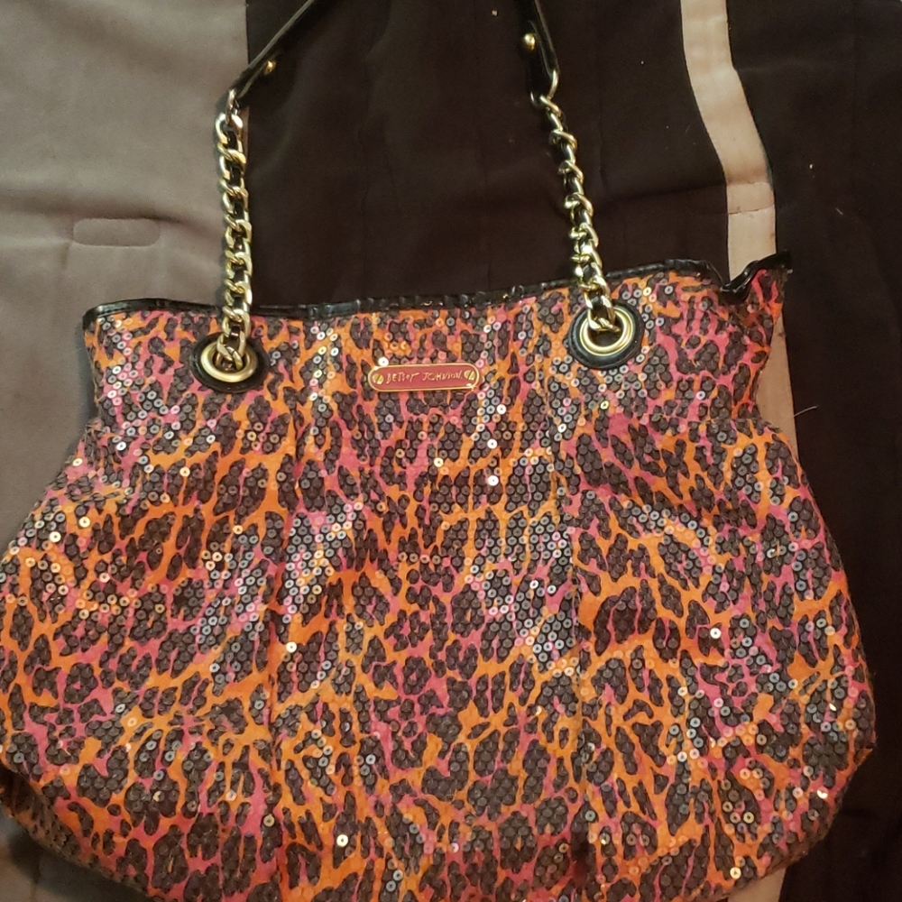 Sequined cheetah print purse